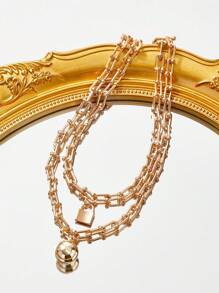 SHEIN SXY Lock Layered Necklace - Gold - View 7