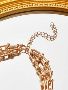 SHEIN SXY Lock Layered Necklace - Gold - View 8