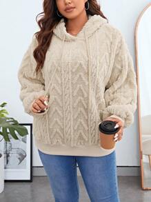 SHEIN Essnce Plus Drop Shoulder Drawstring Teddy Hoodie Graduation,Back To School Outfits,Graduation,Teacher Outfits For Women,Back To School Winter Fall Autumn