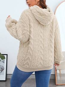 SHEIN Essnce Plus Drop Shoulder Drawstring Teddy Hoodie Graduation,Back To School Outfits,Graduation,Teacher Outfits For Women,Back To School Winter Fall Autumn