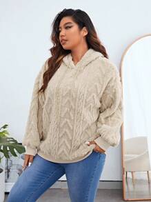 SHEIN Essnce Plus Drop Shoulder Drawstring Teddy Hoodie Graduation,Back To School Outfits,Graduation,Teacher Outfits For Women,Back To School Winter Fall Autumn