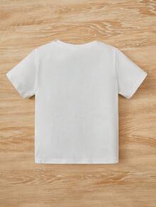 SHEIN 男童卡通動物圖案短袖T恤,特色鱷魚紋,貓熊,恐龍,老虎,可愛圖案,透氣和舒服 - 白色 - 查看 2