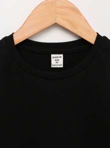 SHEIN 男小童卡通和標語圖案T恤 - 黑色 - 查看 4