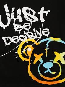 SHEIN 男小童卡通和標語圖案T恤 - 黑色 - 查看 5