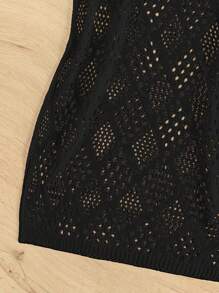 Tween Girl Hollow Out Split Hem Cover Up Dress - Black - View 7