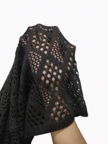 Tween Girl Hollow Out Split Hem Cover Up Dress - Black - View 8