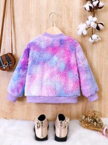 SHEIN 女小童可愛風格夢幻般紮染搖粒絨外套適用於秋天和冬天 - 紫色 - 查看 2