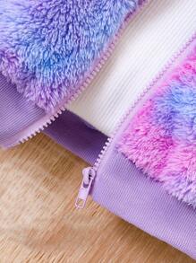 SHEIN 女小童可愛風格夢幻般紮染搖粒絨外套適用於秋天和冬天 - 紫色 - 查看 4