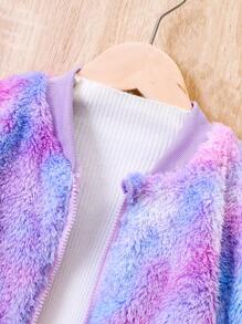 SHEIN 女小童可愛風格夢幻般紮染搖粒絨外套適用於秋天和冬天 - 紫色 - 查看 5