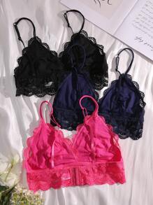 3pcs Lace Overlay Wireless Bralet - Multicolor - View 2