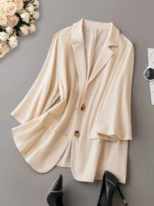 SHEIN LUNE 大碼西裝領單排釦西裝外套 - 杏色 - 查看 1