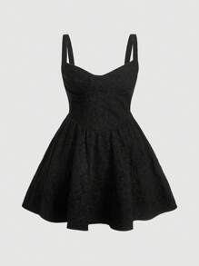 SHEIN MOD Hơn Nếp gấp Phần Ngực Dệt hoa Váy Dây - màu đen - Xem 1