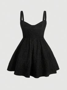 SHEIN MOD Hơn Nếp gấp Phần Ngực Dệt hoa Váy Dây - màu đen - Xem 2