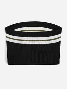 SHEIN EZwear 撞色抹胸針織上衣 - 黑色 - 查看 2