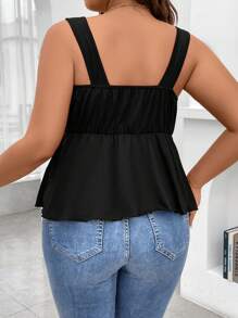 Celure Plus Asymmetrical Hem Wide Strap Top - Black - View 2
