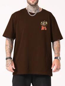 ROMWE MEN Street Life Guys Eye & Slogan Graphic Tee - Coffee Brown - View 2