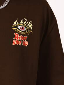 ROMWE MEN Street Life Guys Eye & Slogan Graphic Tee - Coffee Brown - View 3