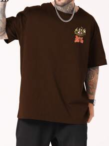 ROMWE MEN Street Life Guys Eye & Slogan Graphic Tee - Coffee Brown - View 4