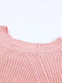 Solid Raglan Sleeve Pointelle Knit Jumper - Pink - View 8