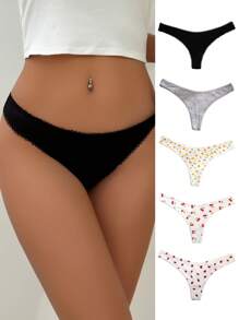 5 条装水果印花性感丁字裤套装 - 彩色 - 查看 3