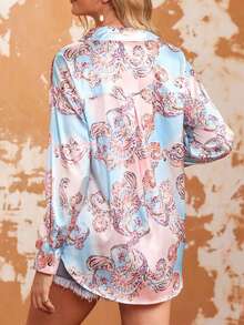 CILKOO 滿版印花前紐扣襯衫 - 藍色 - 查看 2