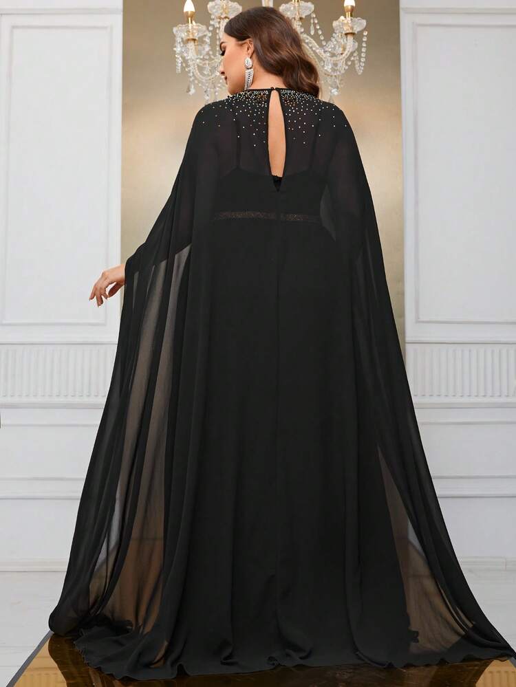 YISIKADO Plus Size Rhinestone Detail Cloak Sleeve Chiffon Dress | SHEIN USA