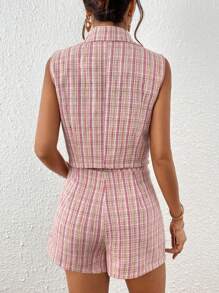 SHEIN Privé Plaid Pattern Vest Blazer & Shorts