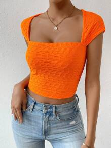 SHEIN Essnce Square Neck Crop Tee - Burnt Orange - View 3