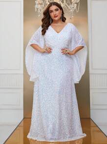 YISIKADO 加大亮片喇叭袖连衣裙 - 白色 - 查看 1