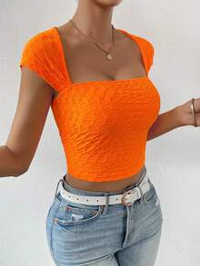 SHEIN Essnce Square Neck Crop Tee - Burnt Orange - View 5
