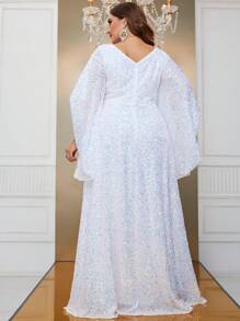 YISIKADO 加大亮片喇叭袖连衣裙 - 白色 - 查看 2