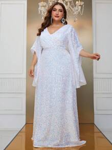 YISIKADO 加大亮片喇叭袖连衣裙 - 白色 - 查看 4