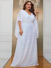 YISIKADO 加大亮片喇叭袖连衣裙 - 白色 - 查看 5