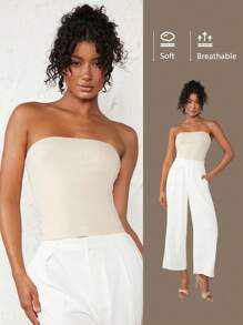 SHEIN BASICS Chất rắn Đồ đan Ribbed Ống ngọn - Màu be - Xem 6