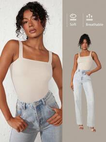 SHEIN BASICS Chất rắn Dây đeo rộng Áo Cho mùa hè - Màu be - Xem 1