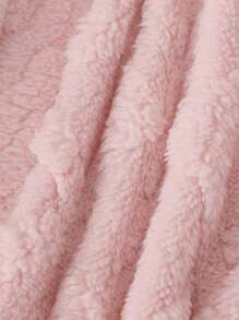 SHEIN Áo khoác cổ đứng họa tiết hoa lông cừu thoải mái cho bé gái, dày vừa phải - Màu Hồng baby - Xem 3