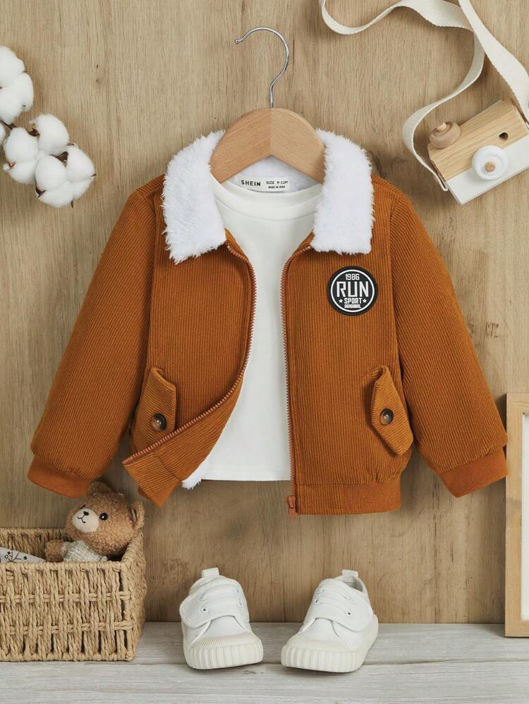 Baby Girl Vintage Corduroy Patchwork Fleece Jacket