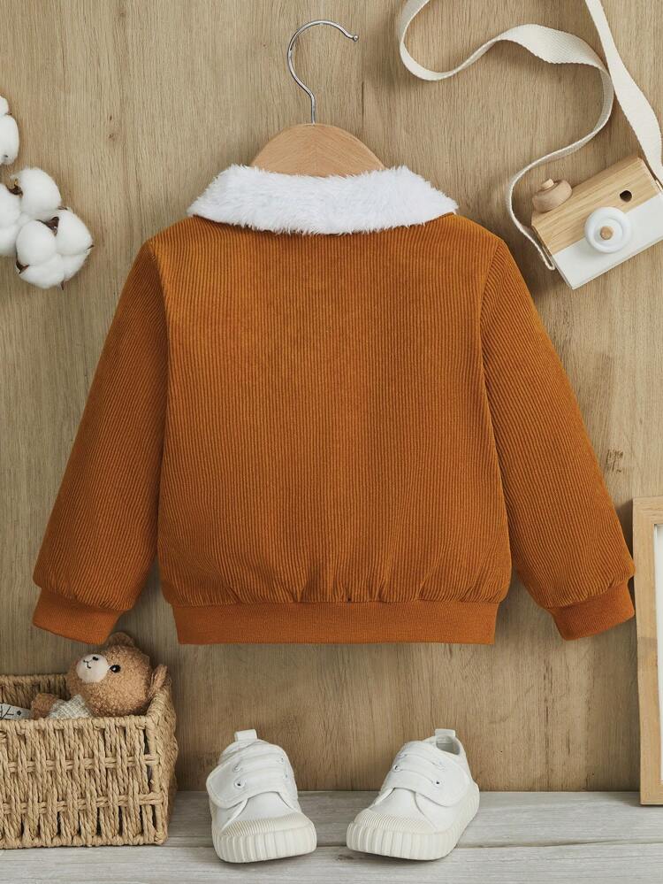 Baby Girl Vintage Corduroy Patchwork Fleece Jacket