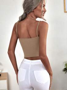 SHEIN BAE Solid Crop Cami Top - Khaki - View 3