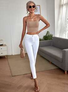 SHEIN BAE Solid Crop Cami Top - Dusty Pink - View 3