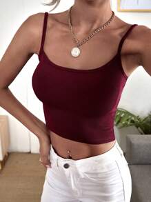SHEIN BAE 素色短版吊帶上衣 - 酒紅色 - 查看 5