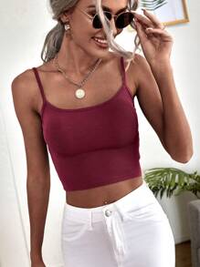 SHEIN BAE 素色短版吊帶上衣 - 酒紅色 - 查看 6