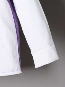 SHEIN Young Girl Leisure Style Two-Tone Color Block Alphabet Embroidery Pattern Jacket Coat - Multicolor - View 4