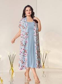 Mulvari Plus Floral Print Batwing Sleeve Coat & Dress - Multicolor - View 2