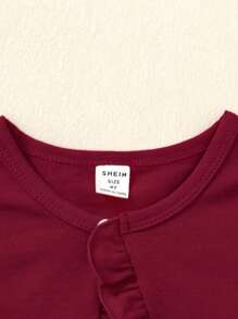 SHEIN 女小童印花荷葉袖連衣裙&荷葉邊夾克 - 酒紅色 - 查看 4