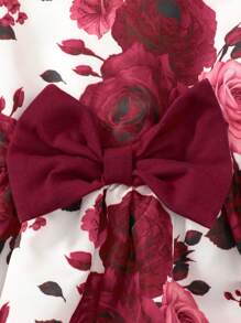 SHEIN 女小童印花荷葉袖連衣裙&荷葉邊夾克 - 酒紅色 - 查看 6