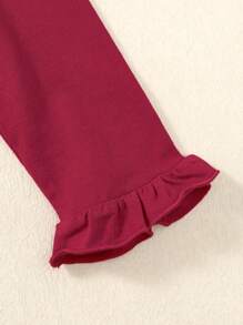 SHEIN 女小童印花荷葉袖連衣裙&荷葉邊夾克 - 酒紅色 - 查看 8