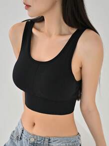 DAZY Solid Wireless Bra,Back To School Clothes - Black - View 1