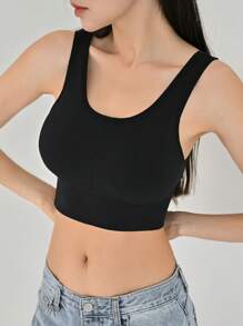 DAZY Solid Wireless Bra,Back To School Clothes - Black - View 6