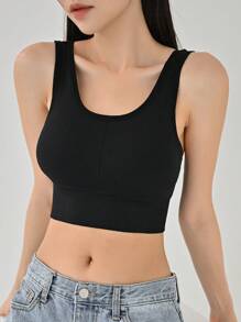 DAZY Solid Wireless Bra,Back To School Clothes - Black - View 8